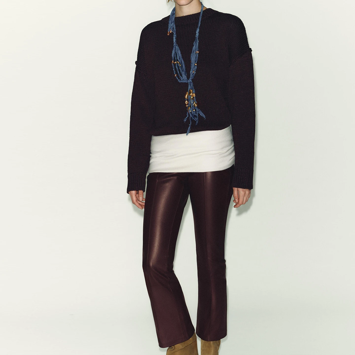 Z بنطلون نسائي Faion متوهج من الجلد ذو طبقة أساسية سروال Sli كاجوال l الخصر مادة أخرى