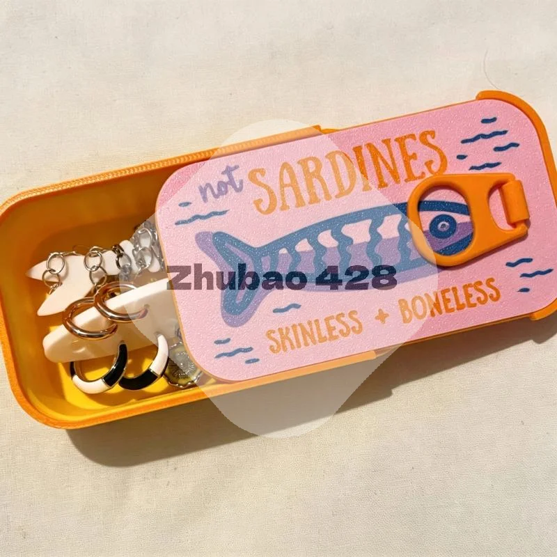 Sardine Tin Jewelry Box 3D Printed Unique Shape Easy Open Lid Necklace Storage Holder for Vanity Countertop Display