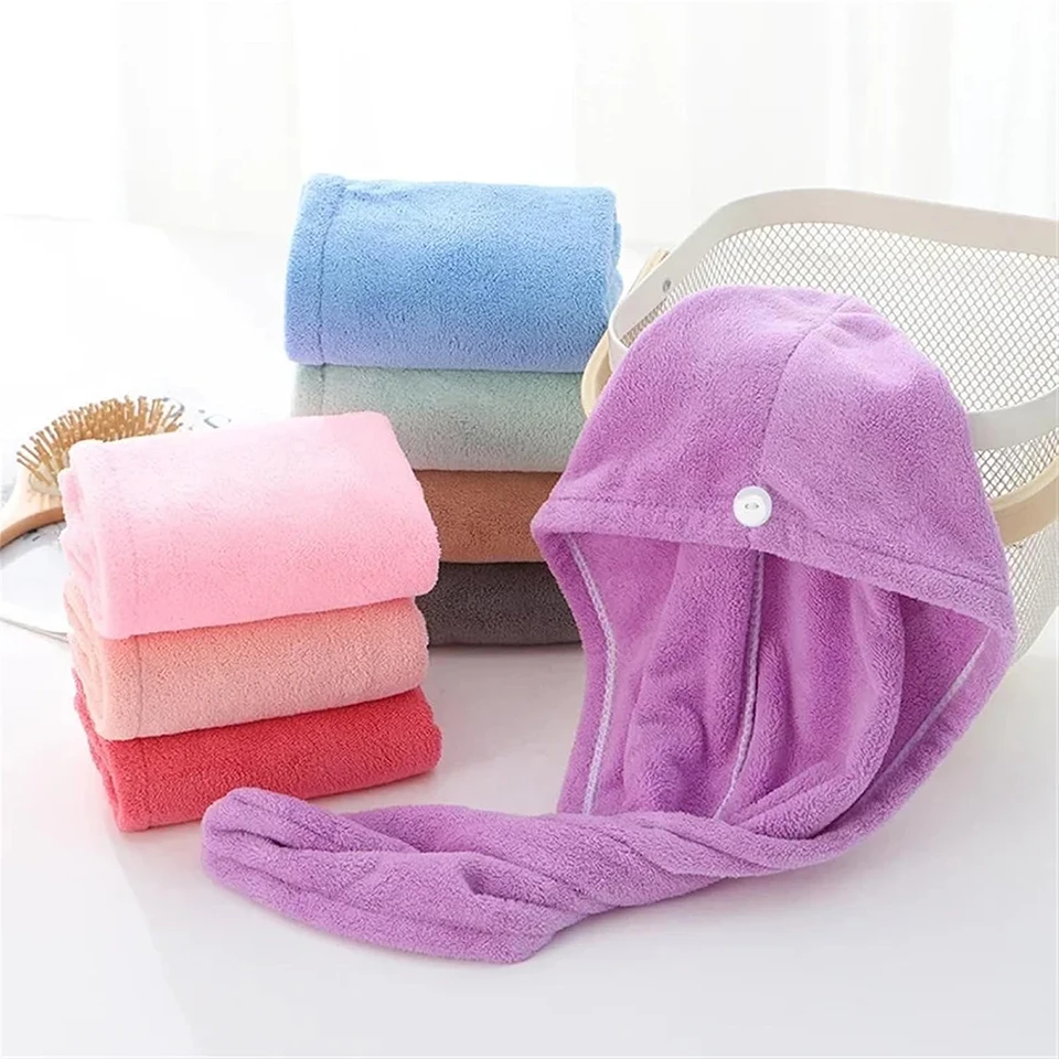 1PC コーラルフリースヘアタオルラップ女性速乾性ヘア乾燥キ - Hair Turban Towel のレビューと価格