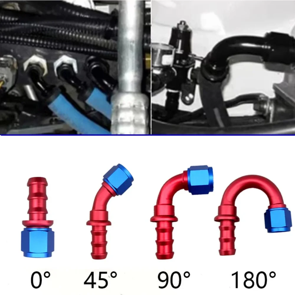 Uuiversal AN4AN6AN8AN10AN12AN16AN20 Oil Fuel Cooler Push-On Hose Fitting 0 45 90 180 Degree Push Lock Rubber Tube End Adapter