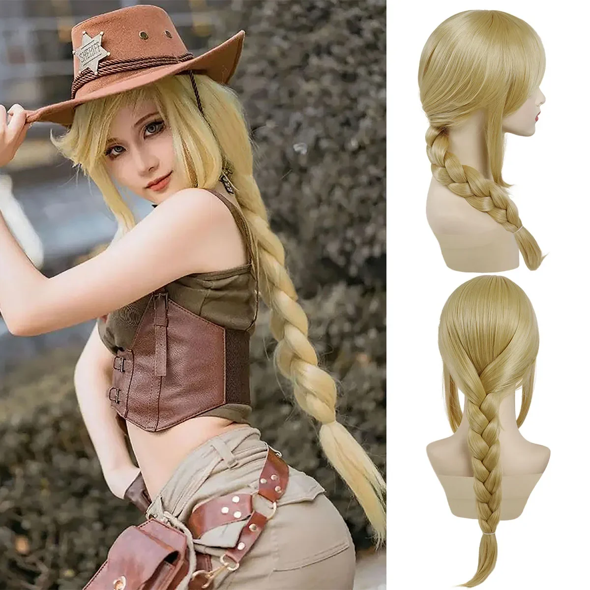 

Applejack Wigs for Women Premium Synthetic Blonde Color Long Straight Hair Braided Wig with Bangs Pony Applejack Cosplay Costume