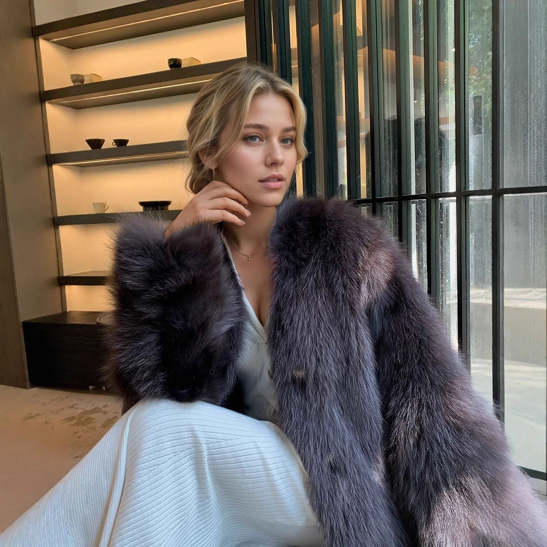 سترة من الفرو الصناعي معاطف نسائية على الطراز العتيق بقصة ضيقة للإجازات للسيدات على الطراز القوطي العصري بتفاصيل حرارية مملوءة بالأسفل مرنة