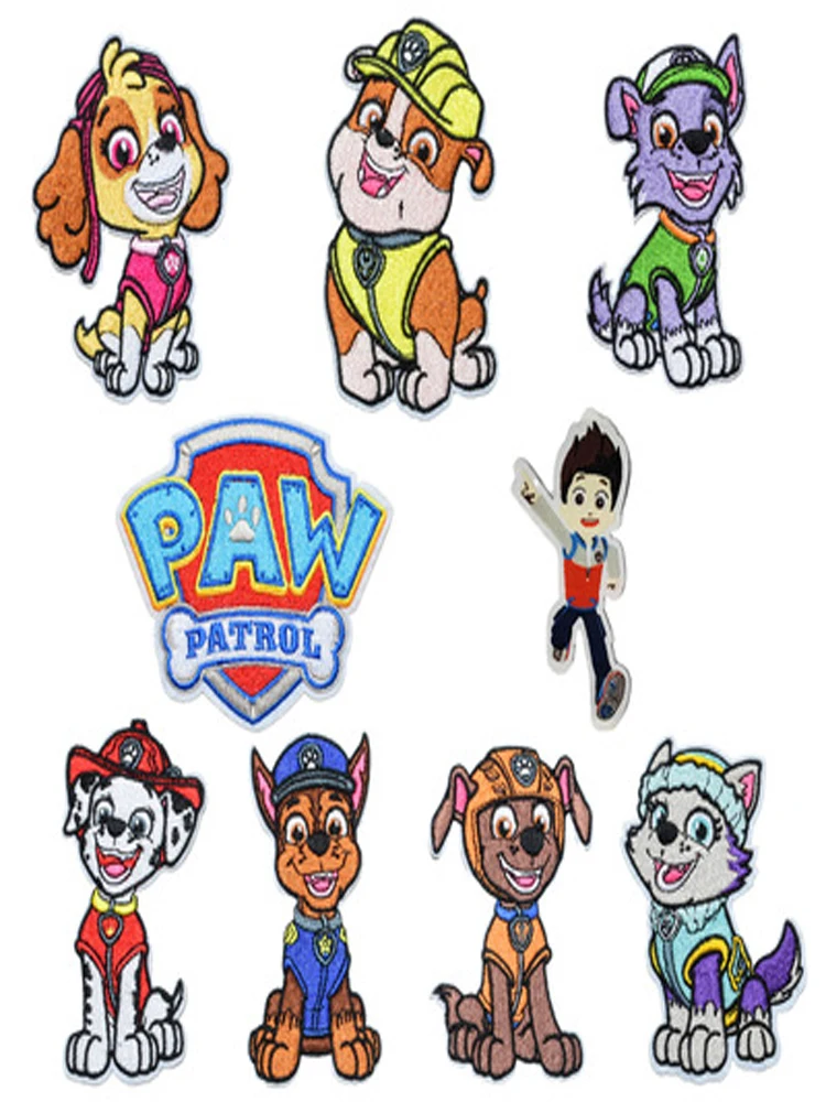 2022 Paw Patrol Animation Embroidery Cloth Pasted Dog Shield Patch Pasted Children Clothing Schoolbag Computer Embroidery  Label