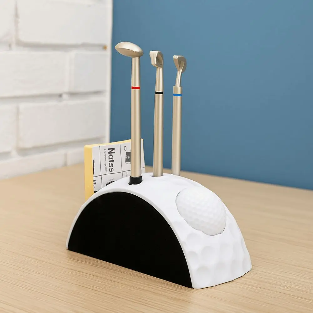 1 set Golfer Pens Mini Desktop Golf Decoration Decoration Anti Slip Base Golf Ball Pencil Holder 3 Colors Novelty Golf Pen Set