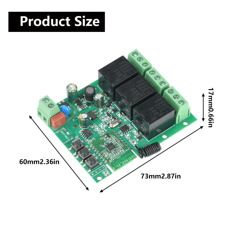 AC 90-260V/DC5V 7-32V 3-Ch Jog Inching Self-Locking Interlocking Smart Wifi Bluetooth Relay Modul 433Mhz RF Remote Control