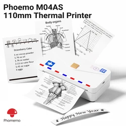 Portable Printer Phomemo M04AS Min Thermal Printer Wireless Bluethooth Label Maker Inkless Pocket 300dpi Compatible for 110mm