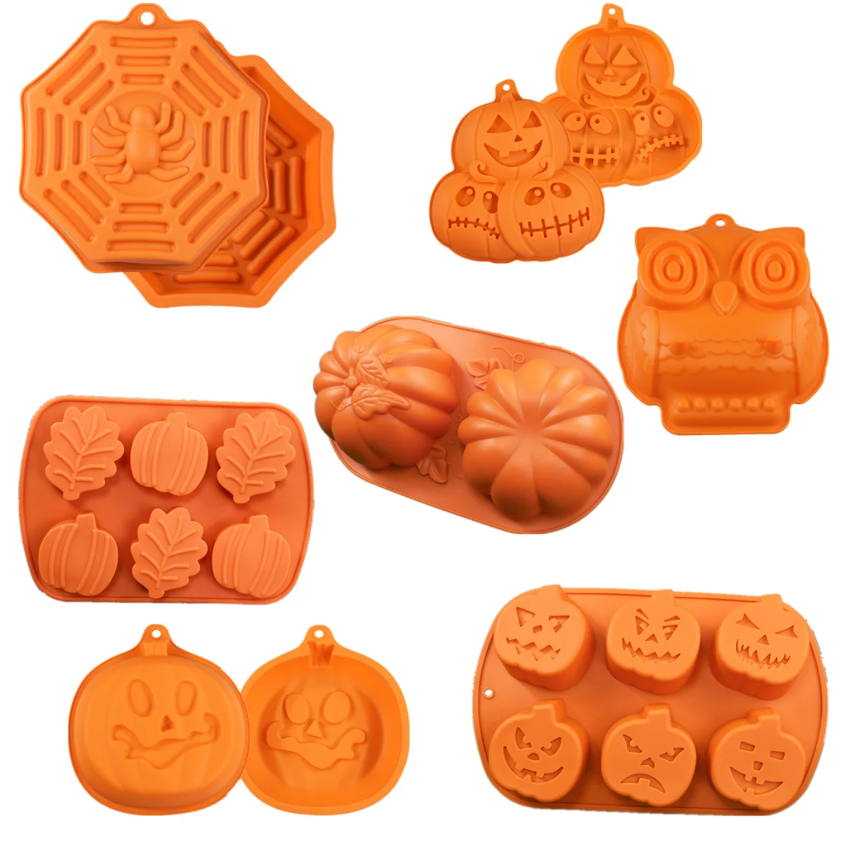 NEW Halloween Pumpkin Silicone Mousse Cake Mold Baking Tray Octagonal Spider Candy Biscuit Jelly Mold Skull Owl Chocolate Making