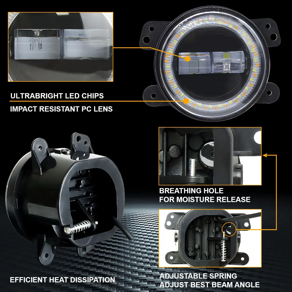 2Pcs 4Inch LED Fog Lights For Jeep Wrangler JL JK Dodge Off-Road Journey 100W Yellow White Fog Lamp DRL Angel Eyes For Chrysler