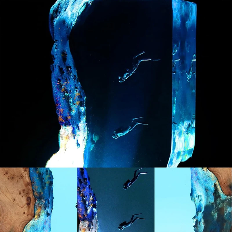 Resin LED Ocean Surfing Night Lights Handmade Wooden Resin Bedside Table Lamp 3D Art Ornaments for Office Bedroom Room Retail