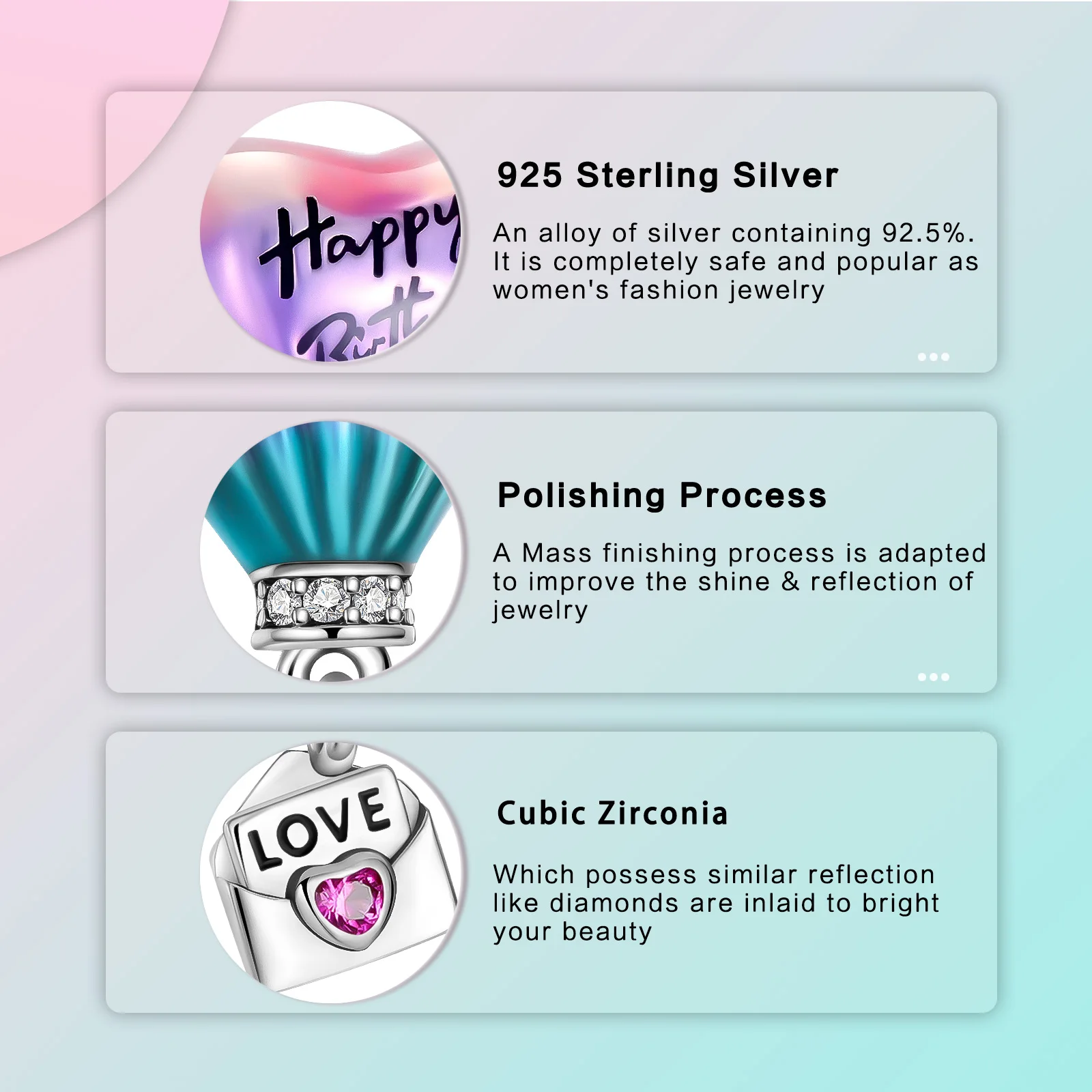 925เงินสเตอริ่งสุขสันต์วันเกิดสุขสันต์วันเกิดซองจดหมายบอลลูนอากาศร้อนสร้อยข้อมือเครื่องรางแพนโดร่าเดิมเครื่องประดับ DIY ของขวัญ