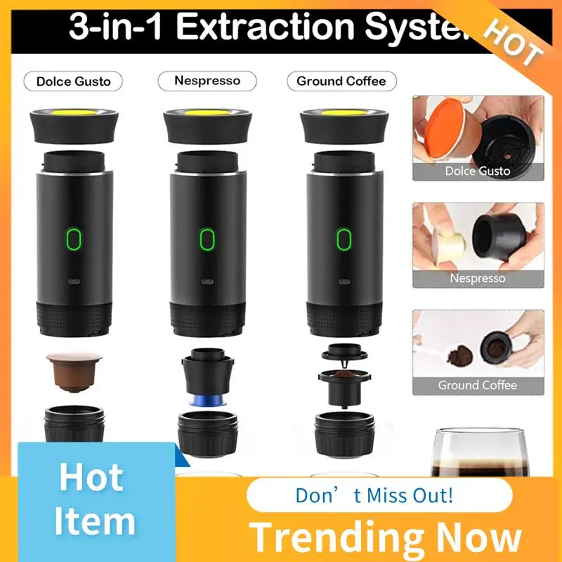 

BBNV-Wireless Electric Portable Espresso Coffee Machine Camping Coffee Maker 3-In-1 Capsule Powder Travel Coffee Maker