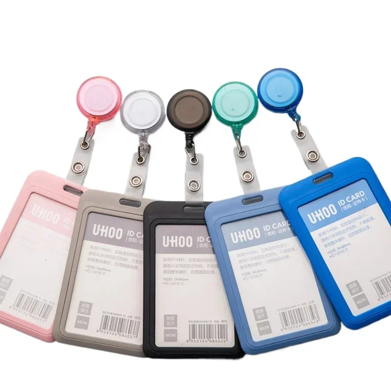 

1 Set Work Card Sleeve Plastic Retractable Pull Badge Holder Business Credit Cards Bank ID Card School Supplies