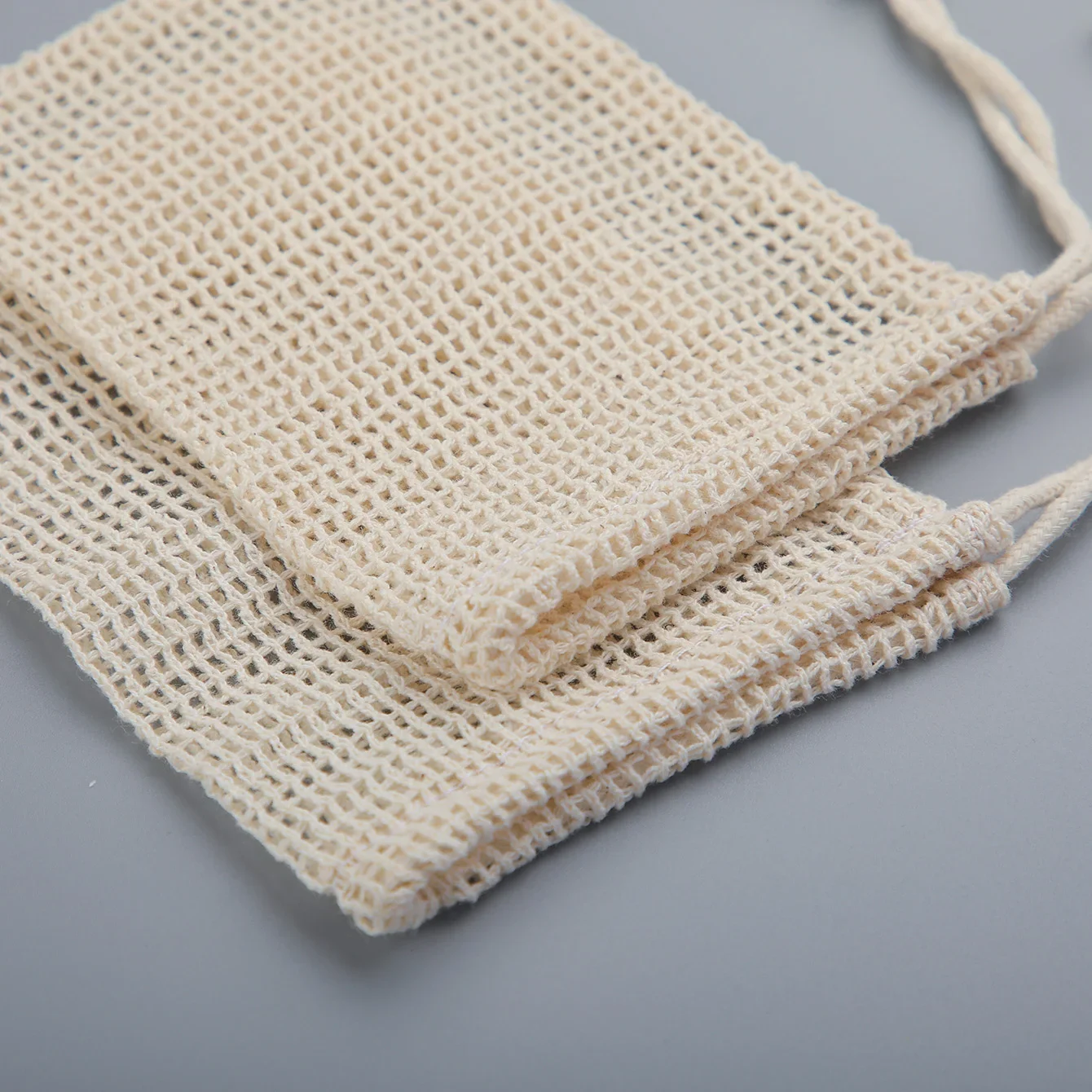 Saco de algodão natural para economizar sabonete, 3 peças, ecológico, feito à mão, bolsa de malha de algodão para limpeza corporal e cuidados com a pele