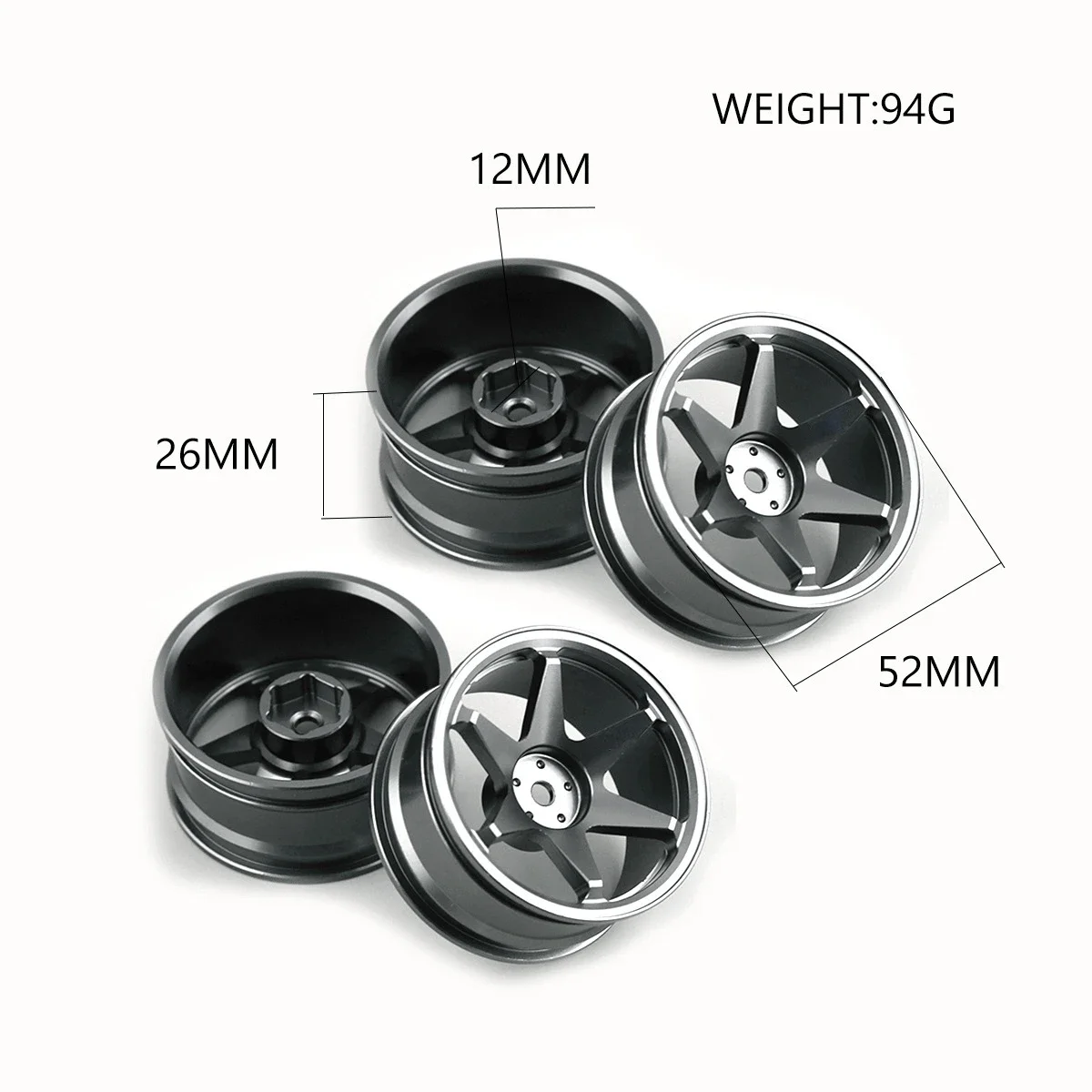 4Pcs  Aluminum Alloy 6 Spoke 52MM Wheel Rims  XY01 For RC Car 1/10 On-Road Drift Tamiya HPI Kyosho D5 RedCat SAKURA Traxxas HSP