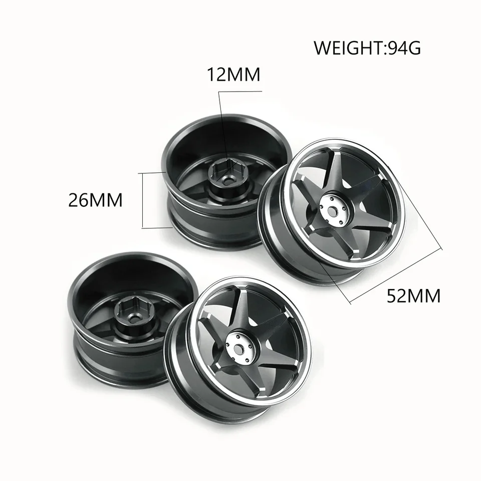 ラジコンカー用xy01ホイール,アルミ合金,6スポーク,52mm,1/10オン