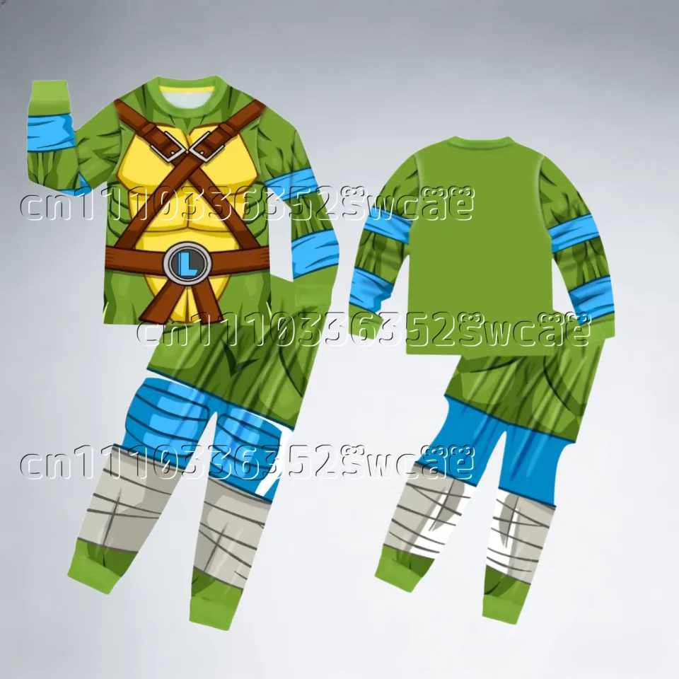 Conjunto de Pijama con Capucha de Primavera y Otoño con Temática de las Tortugas Ninja de Bandai Anime 2026, Adecuado para Combinar en Familia para Adultos