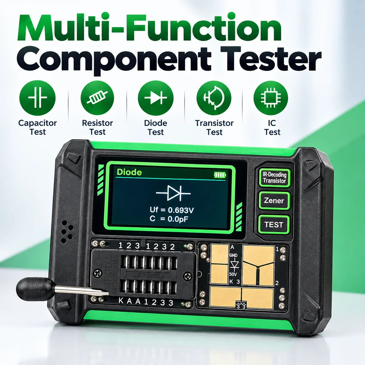 Multifunctional Capacitor Resistor Component Tester LCD Transistor Detector Electronic Component Detector with IR Decoding