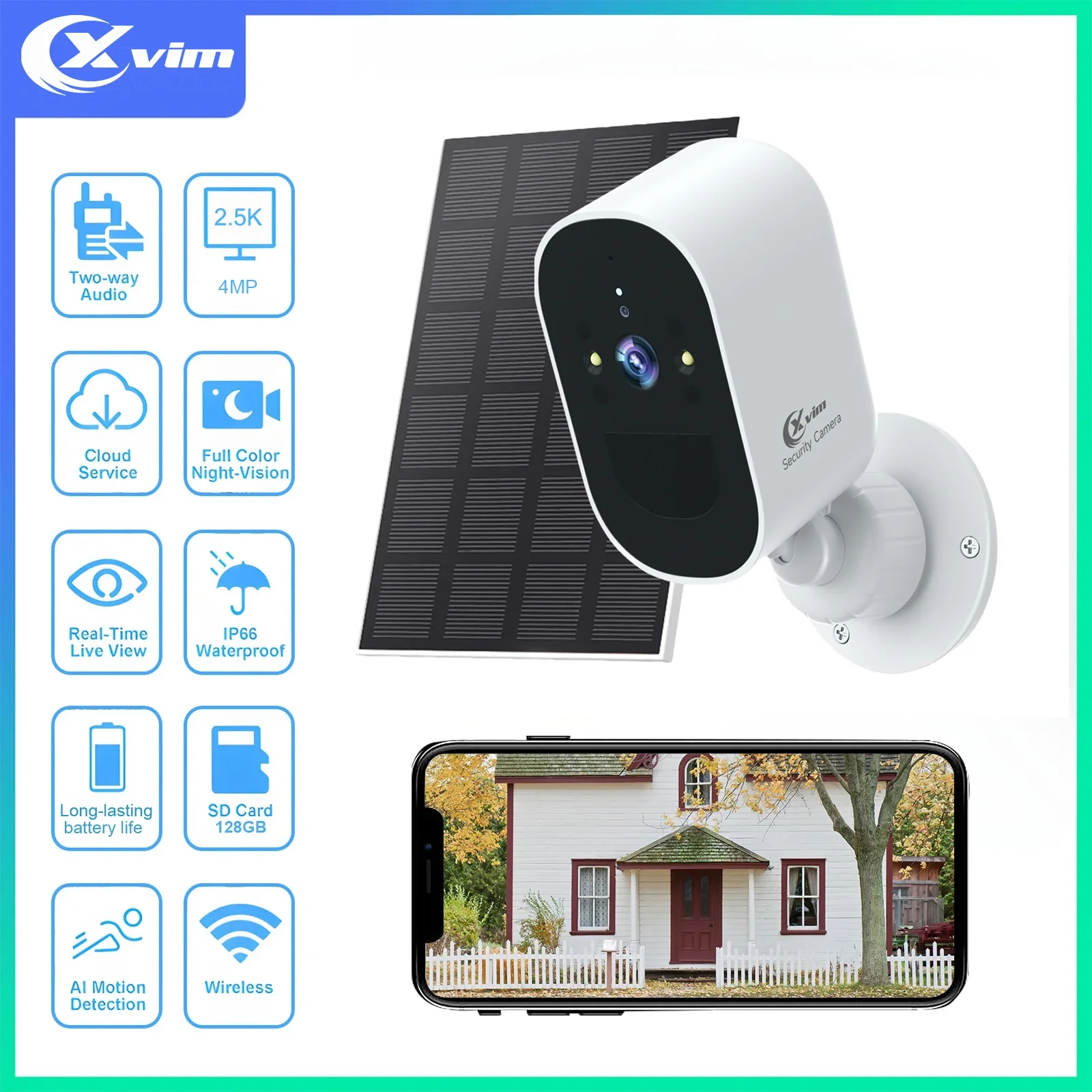 

XVIM WiFi Outdoor Solar-Powered IP Camera with Night Vision for Home Security Protection and Anti-Theft Surveillance Camera