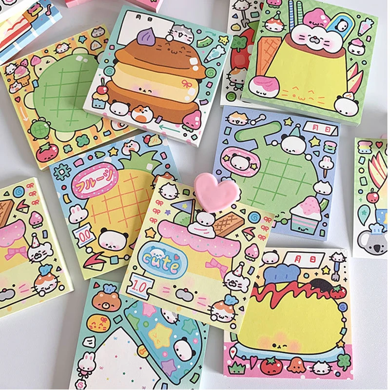 2pcs Kawaii Loose-Leaf Sticker Notebook with 50pages Ins Style Cartoon Memo for Girls Portable Word Book Pad School Stationery