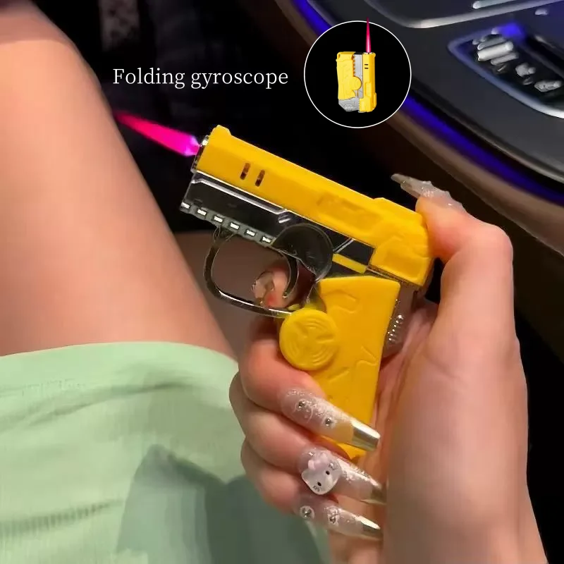 New portable folding pistol shaped gas lighter, pressure reducing and windproof, men's gift cigarette accessories