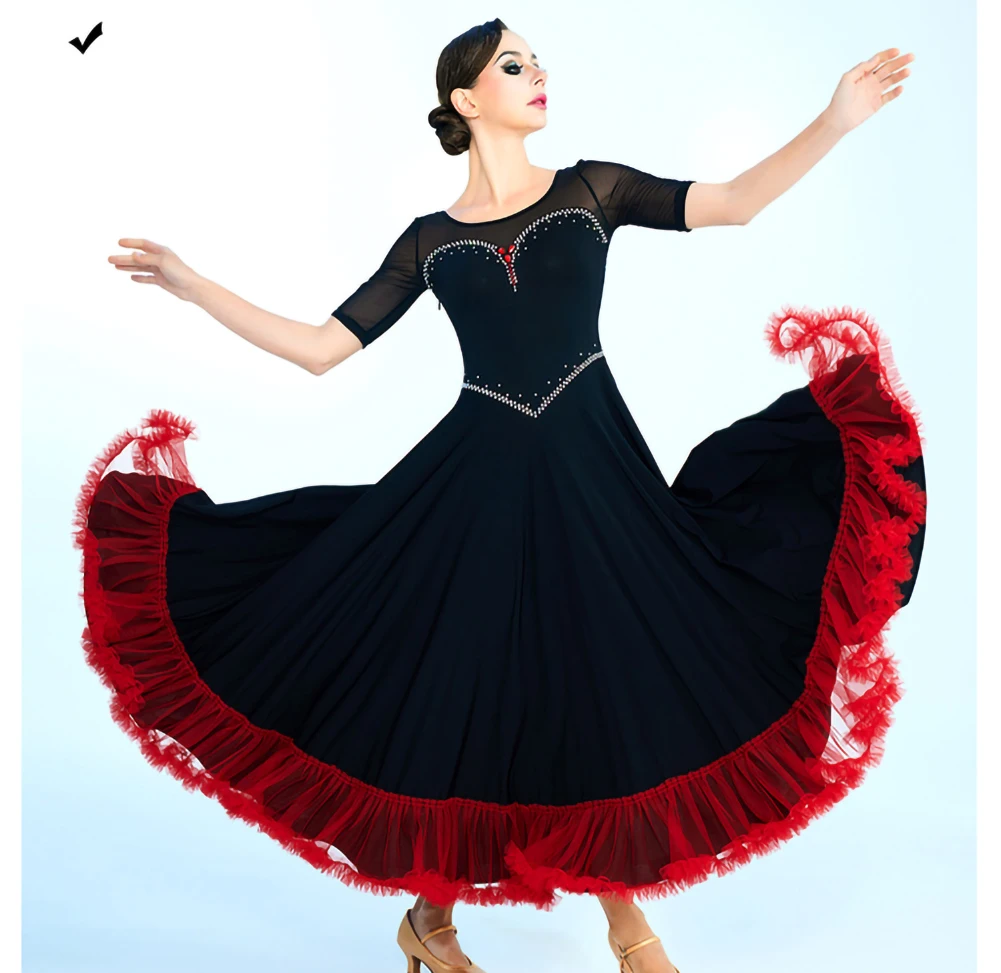 โมเดิร์นการแข่งขันเต้นรําอย่างเป็นทางการโอกาส Rhinestone เครื่องแต่งกายผู้หญิง 2025 Waltz กีฬาเต้นรําชุดสีชมพูสีแดง