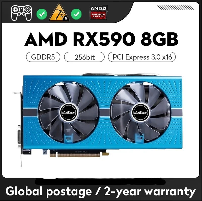 

JIESHUO AMD RX 590 8 Гб 2304SP GME видеокарта GDDR5 GPU 256-bit rx590 8g подходит для компьютера настольных игр Office 590 rx KAS RVN