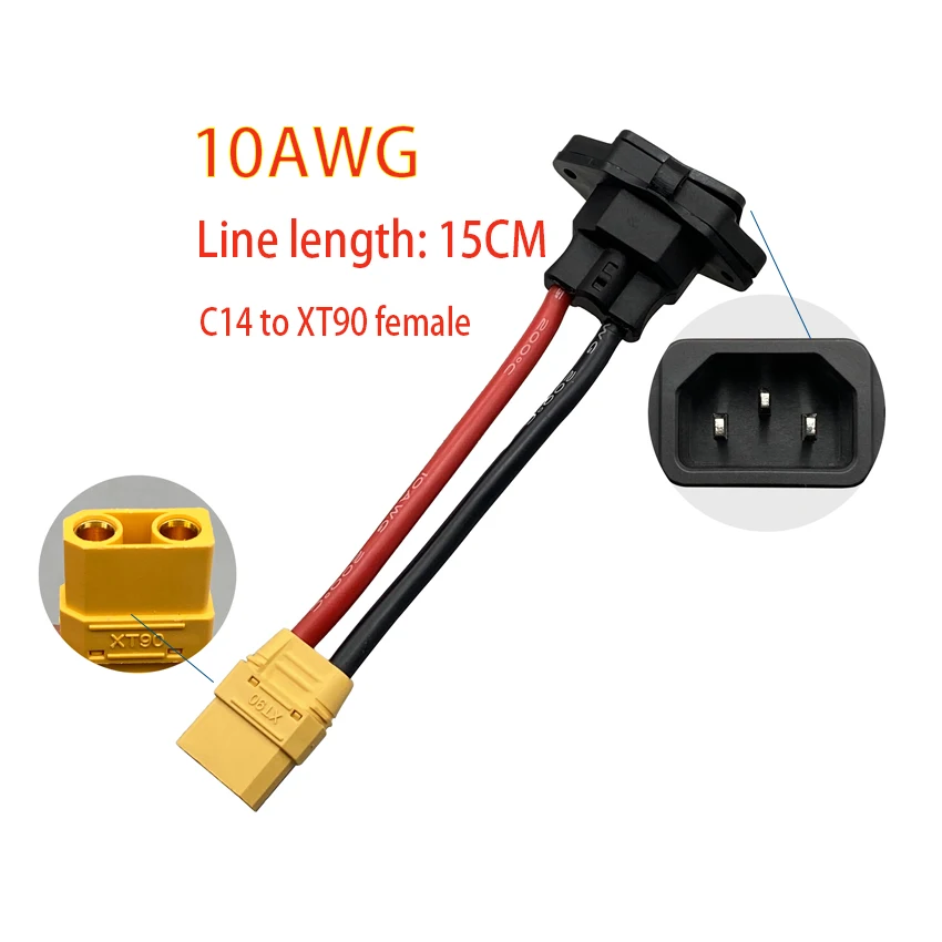 Male Female XT60/XT90 to C14 3pin Power Socket XT60 XT90 Battery Car Charging Wire Connector New Energy E-bike Charging Cable