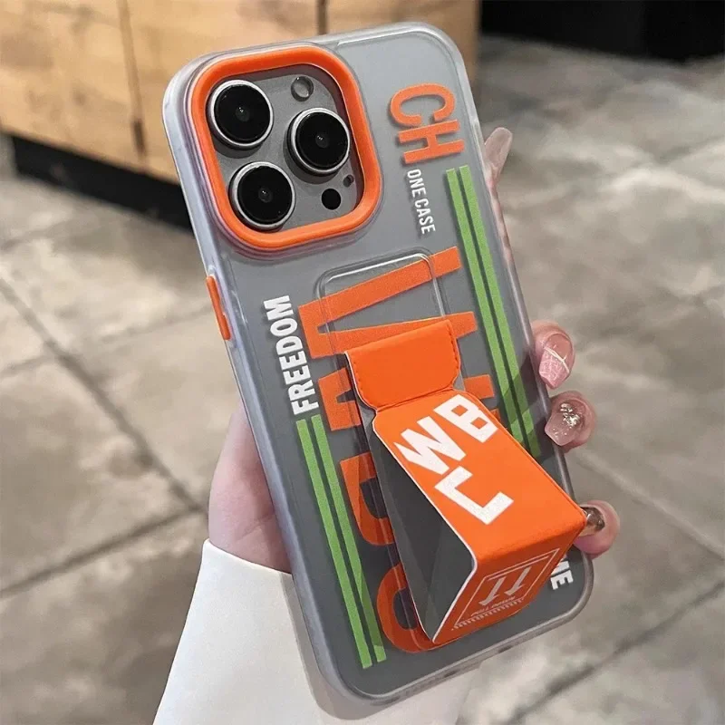 

Stylish Matte Phone Case with Kickstand and Wrist Strap For iPhone16 15 14 13 17ProMax Plus Air New Trendy Shockproof Phone Case