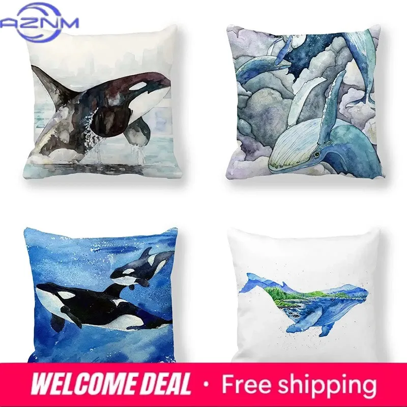 Killer Whale Ocean Pattern Decorative Pillowcase Cushion Pillowcase Bedding Decor