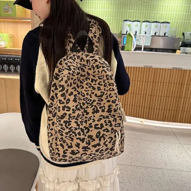 Fashion Leisure Student  School Bag On Vaccation 2025 Newest Fashion Korean Leopard Backpack With Large Capacity