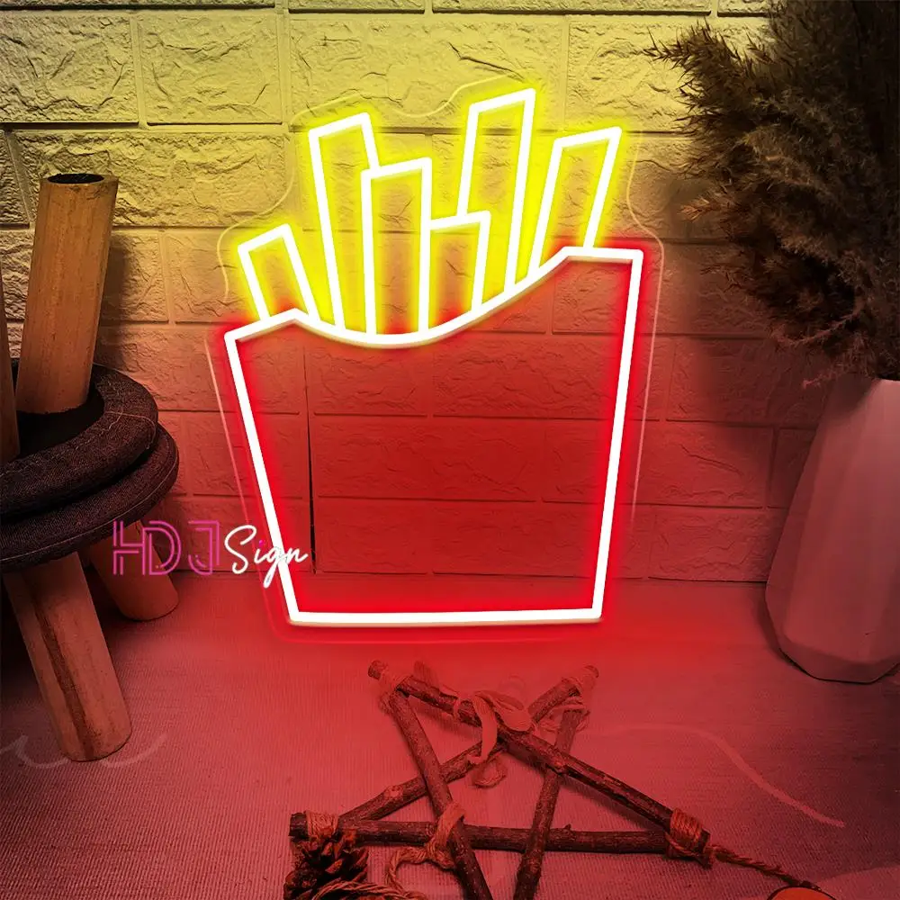 Chips Neon Light Led Lights French Fries Neon Sign For Restaurant Eating House Decor Wall Neon Led Sign Fast Food Shop Cinema