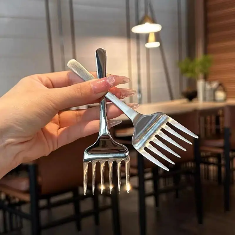 Creative Six-tooth Dessert Pick Short Handle Cake Fruit Fork Forks Portable 304 Stainless Steel Dinner Salad Fork Tableware
