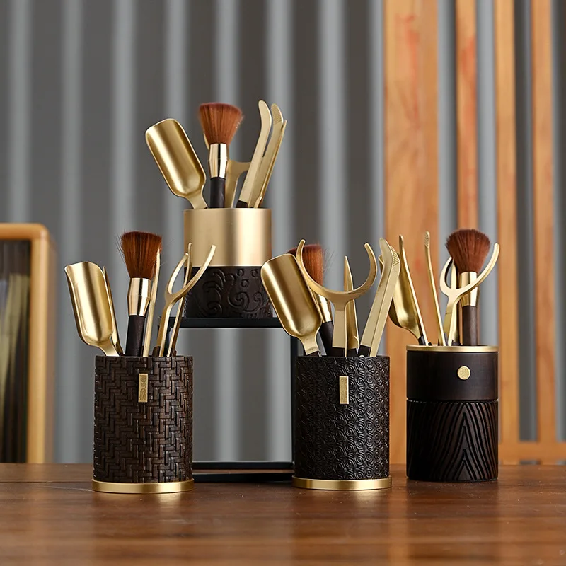 

Copperwood Tea Set Six-Piece Set Ebony Solid Wood Gongfu Tea Accessories Tea Tongs, Tea Needle, Tea Brewing Tools, Tea Spoon