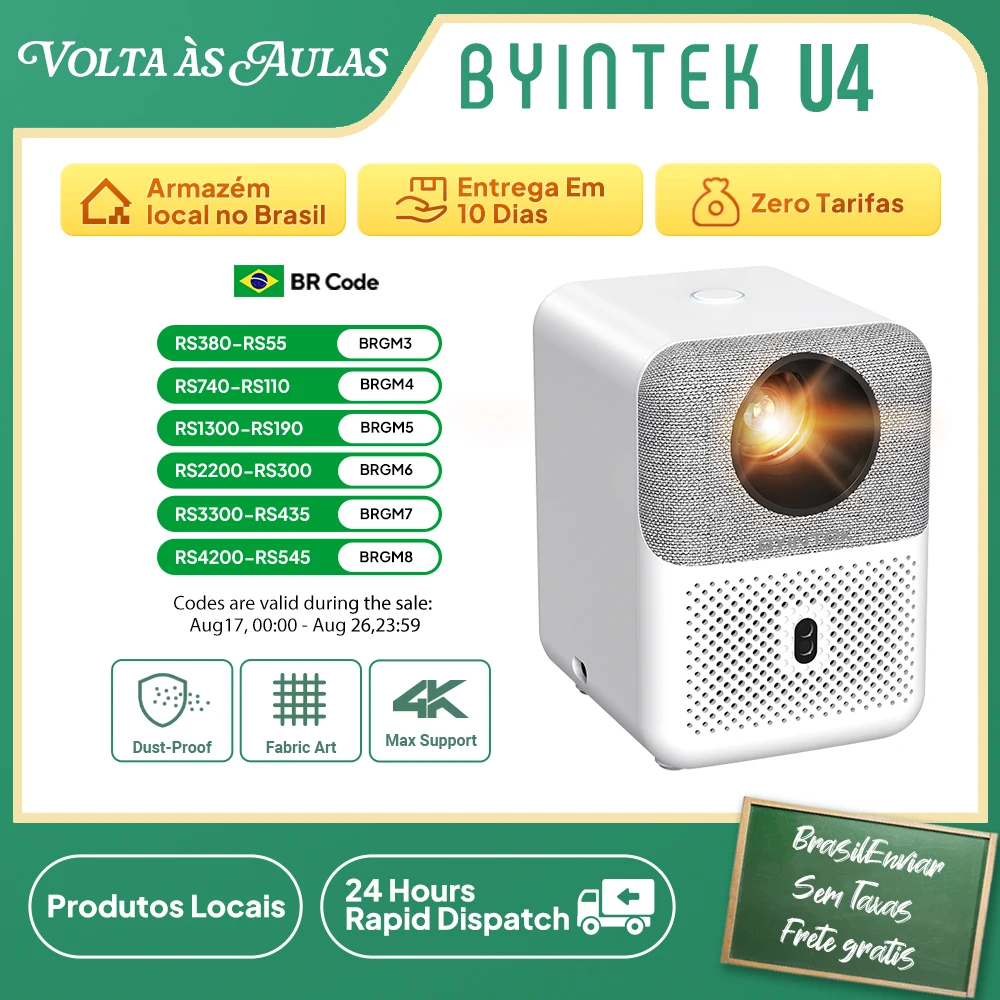 Projetor BYINTEK U4 LOVE 1 4K Smart 1080P Mini Home Theater Vídeo Android WIFI para Cinema em Smartphone