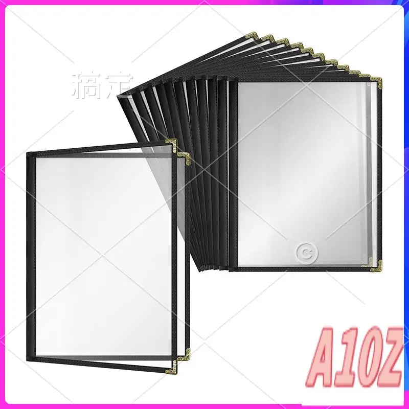 0Z-12 Pack Cafe Style Menu Cover A4 Menu Protective Case Double Stitch Edge (Black, 2 Pages/4 Views - 8.5 Inch X 11 Inch)