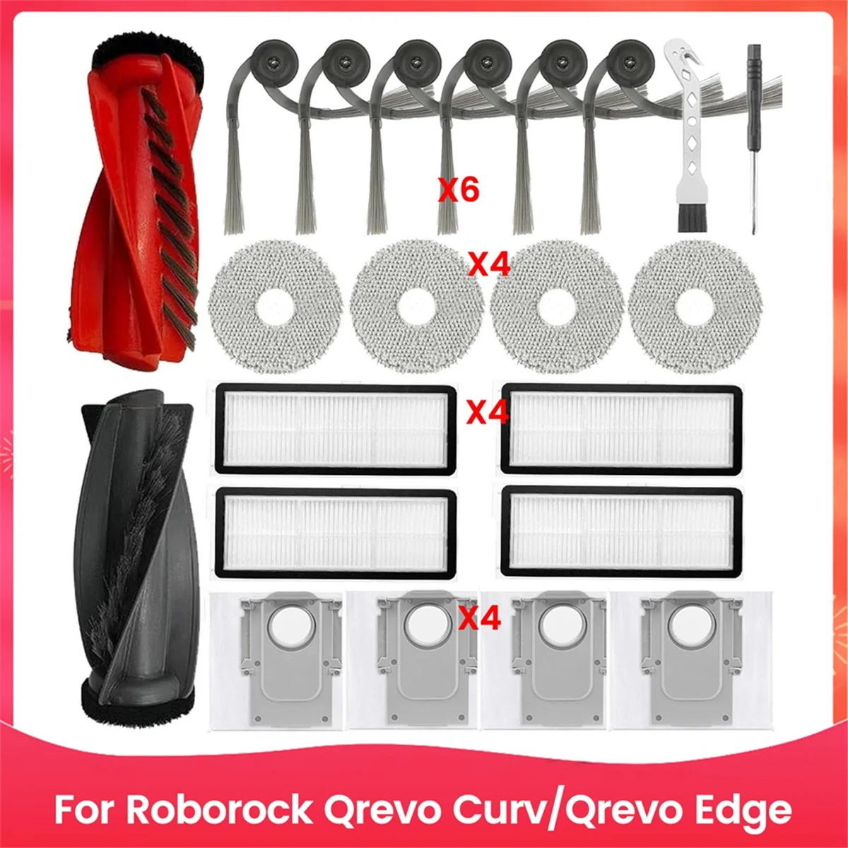 Qrevo Curv/Qrevo Edge 로봇 진공 메인 사이드 브러시 HEPA 필터 걸레 천 먼지 봉투 용 FZFZ 액세서리 키트