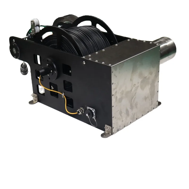 Marine tether management with cables for underwater robots and drones Remotely operated submersibles Power tether reels
