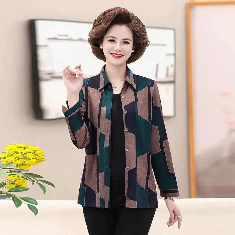 

New 2026 Women Shirts Middle-Aged Spring Autumn Long Sleeve Tops Coat Ladies Fashion Loose Button Thin Female Blouse W57