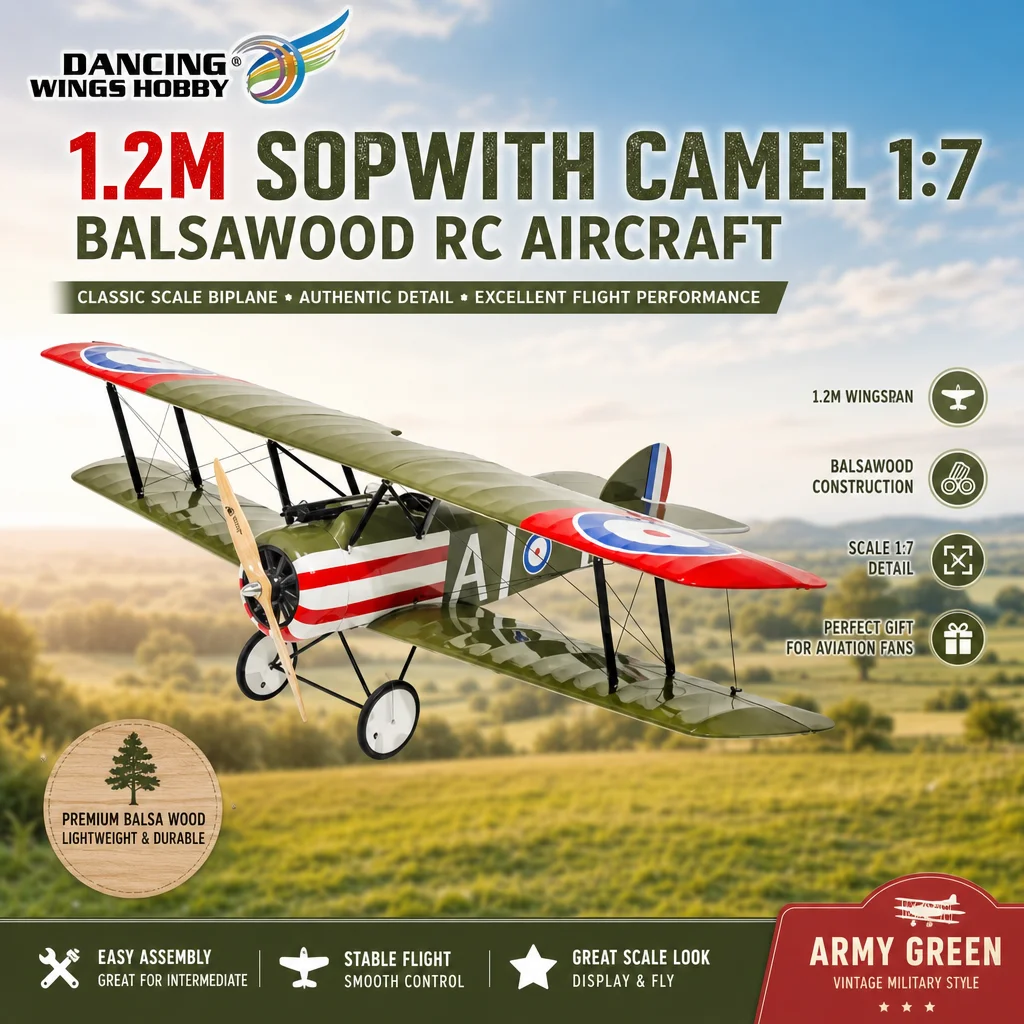 DW Hobby 1.2M Sopwith Camel 1:7 ARF - Pre-built WWI Biplane Balsa Kit w/Motor ESC Option
