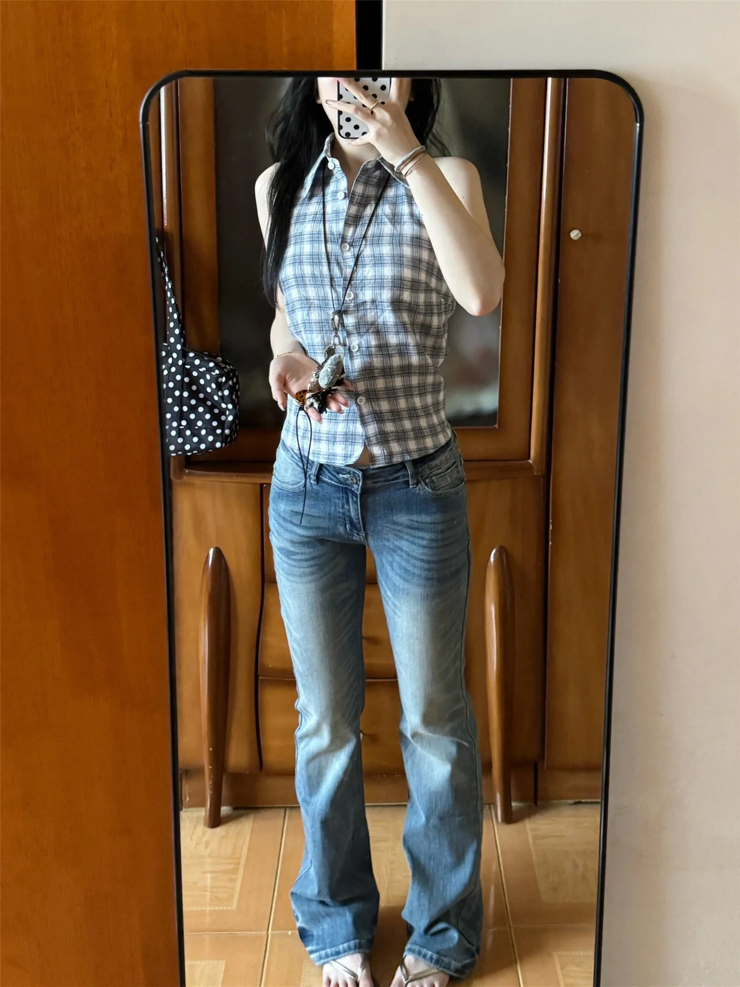 Retro American Y2K Light Blue Low Waist Bell Bottom Jeans Women's Slimming Tight Fit Narrow Version Spring Dance Pants