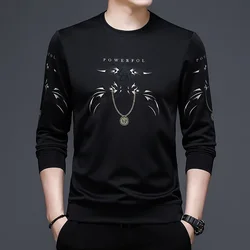 BROWON Fashion Black T Shirt Men 2024 Autumn Long Tops Long Sleeve T Shirt Mens Casual Regular Fit O-neck Men Clothing