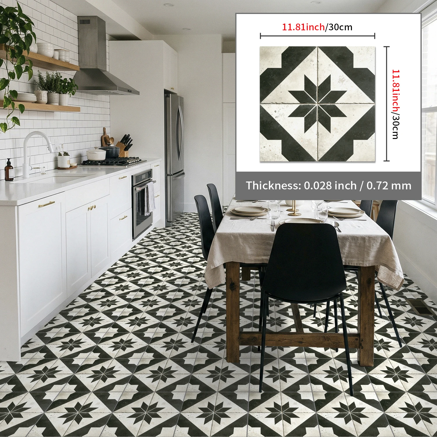

Black White Geometric Tile Stickers, Thickened Matte Self-Adhesive Decals, Waterproof Peel Stick for Kitchen Bathroom Home Decor