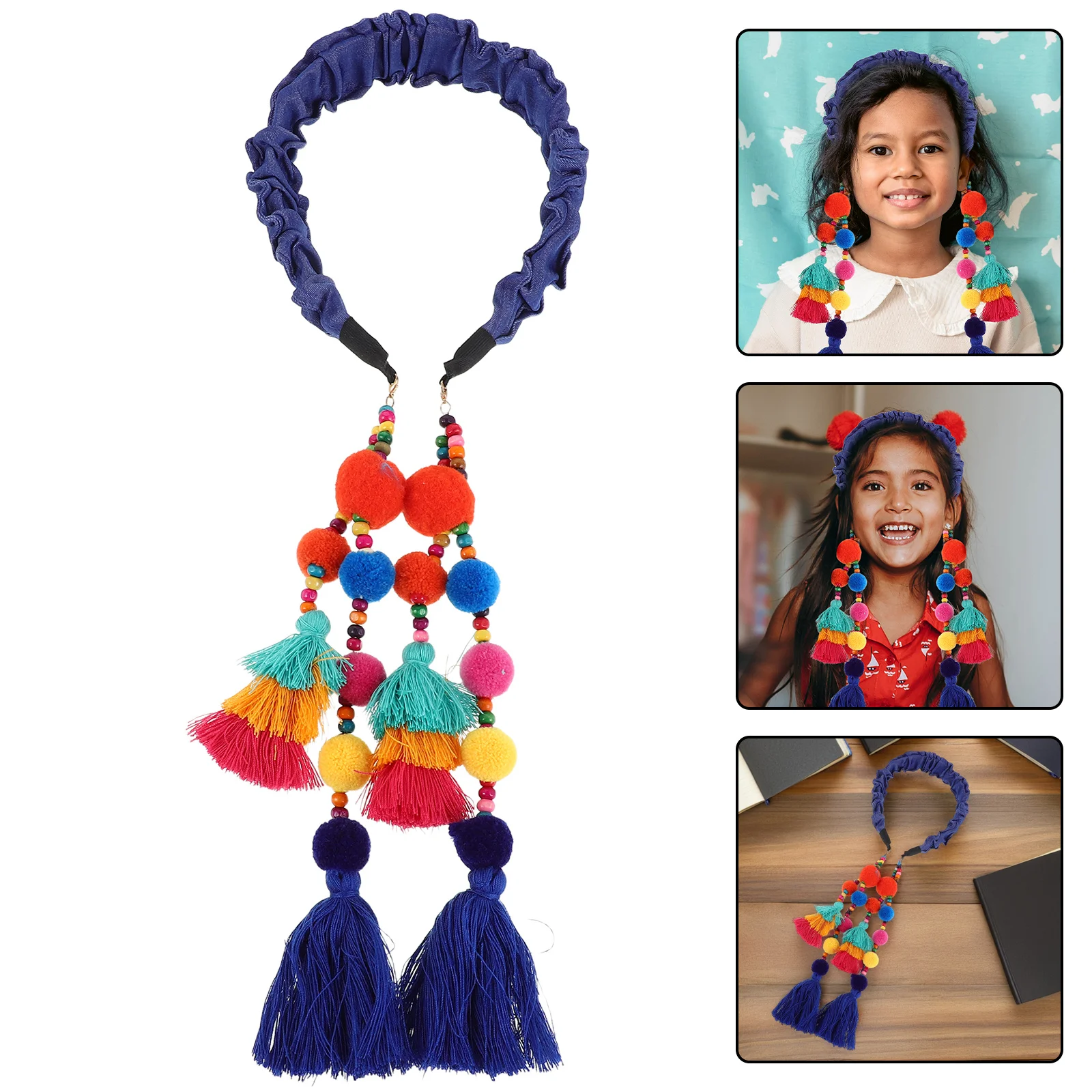 Chinese Style Ethnic Vintage Pleated Headband Baby Girls Hairband Colorful Tassels Cute Hairbands Baby Girl Hairband