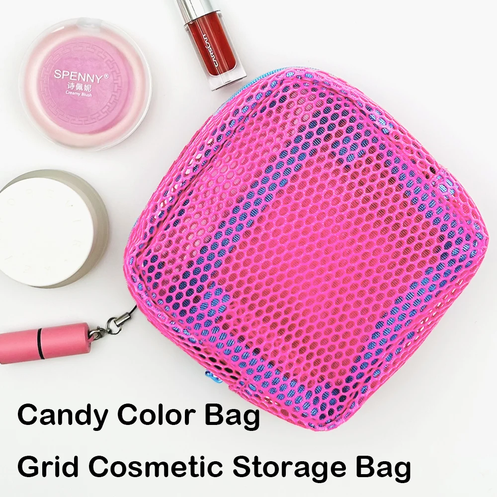 Portable Cosmetic Bag Mini Dopamine Mesh Key Pouch Large Capacity Candy Color Toiletry Storage Case Fashion Wash Bags Coin Purse