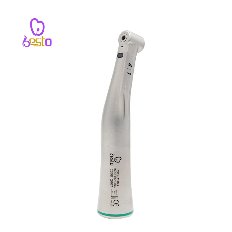 dent al Fiber Optic Contra Angle 4:1 LED Push Button Low Speed Handpiece Green Ring dent al Handpiece