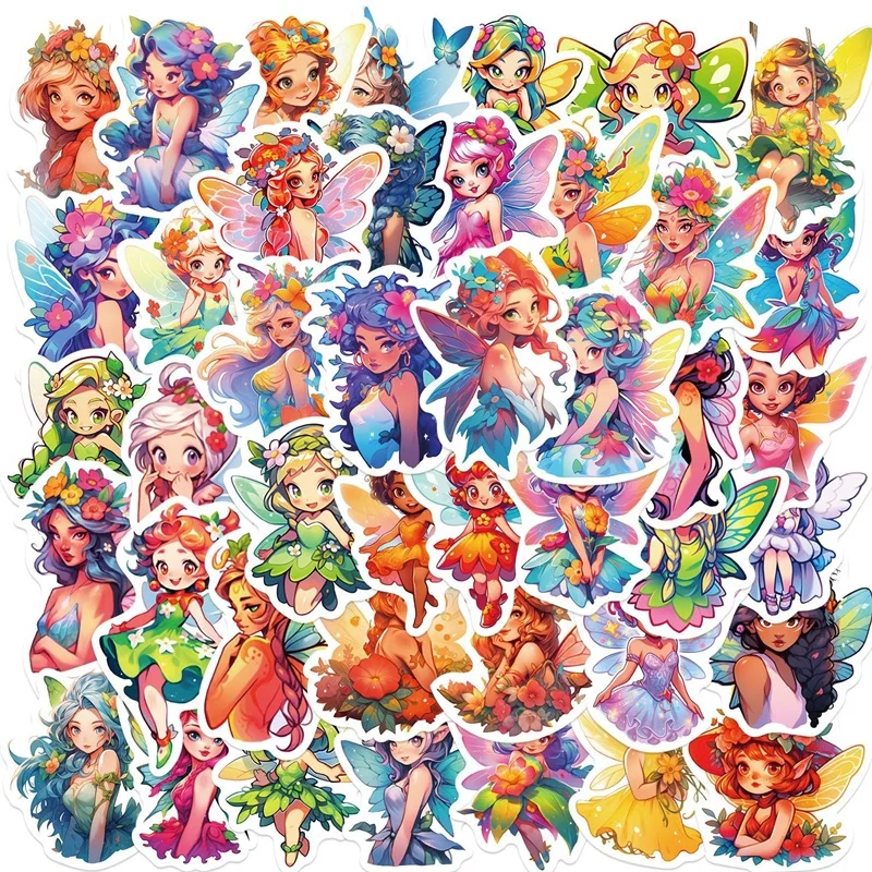 10/30/50PCS Cartoon Flower Fairy PVC Sticker estetico fai da te decorazione di cancelleria coreana Scrapbooking materiale scolastico per bambini