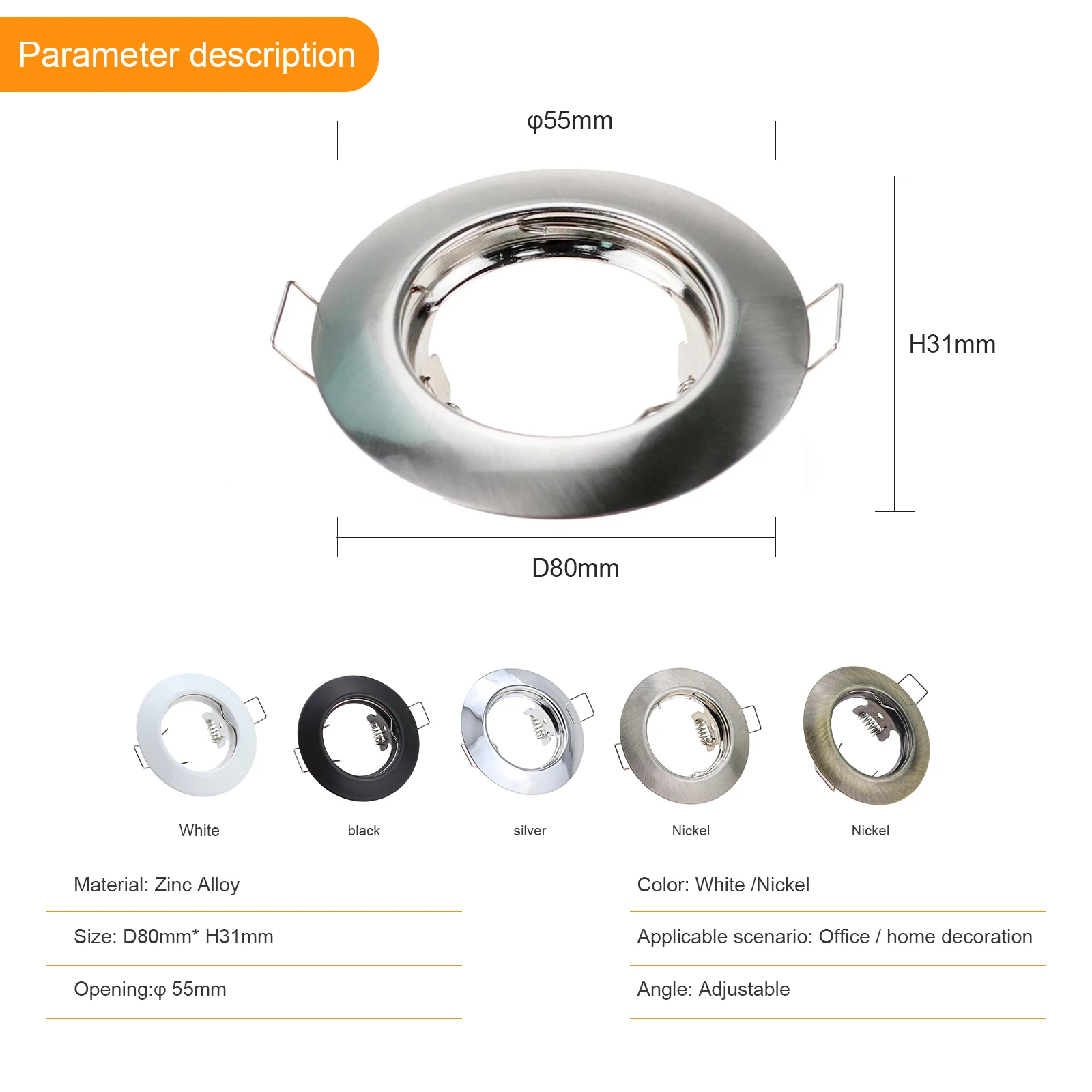 Imagem -02 - Round Led Downlights Cutout 55 mm Fitting Ceiling Recessed Gu10 Mr16 Socket Halogen Lamp Holder Base Fitting Fixtures 12 Pcs