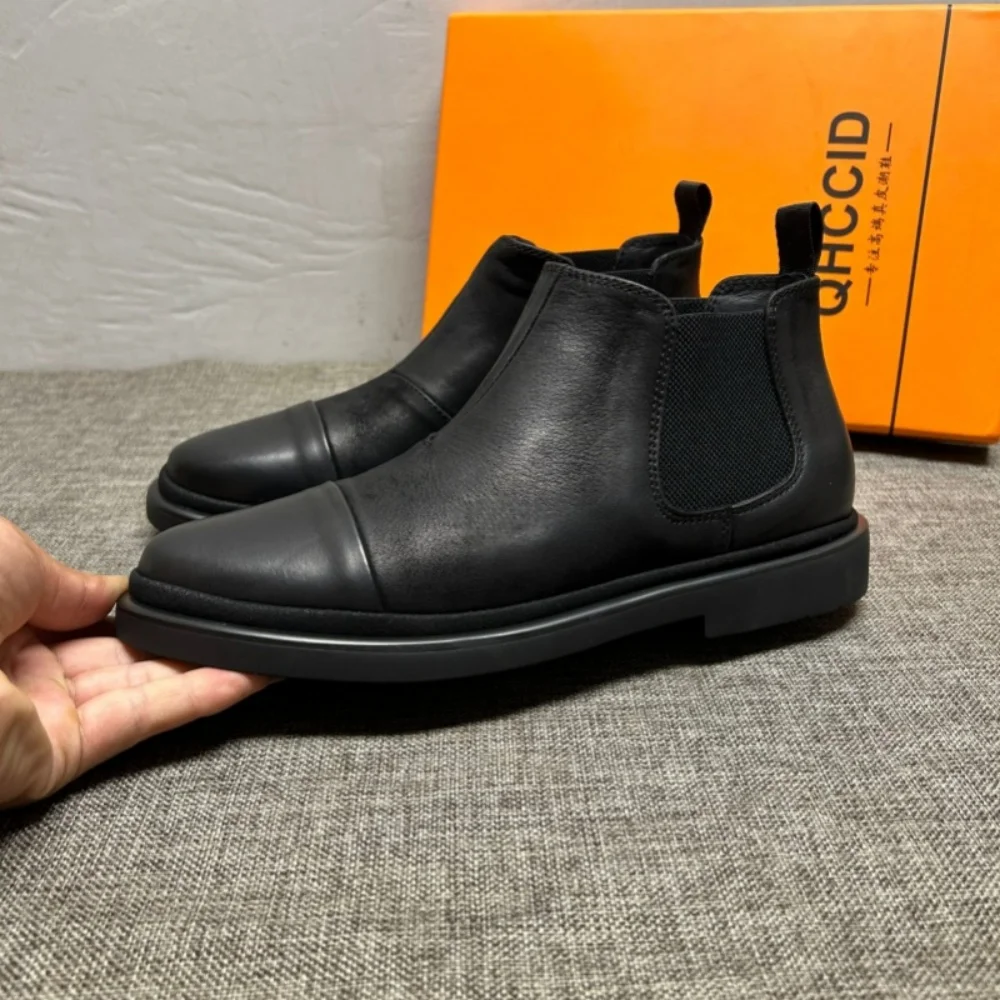 Men's Fall/Winter New Style Leather Retro High-Top Shoes - Men's Lazy Shoes with Built-In Foot Pads