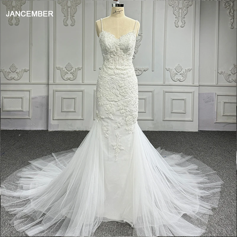 

Jancember Novelty Superfine Wedding Dress 2024 Organza A-line Spaghetti Straps Zipper Scoop Court Train vestito da sposa DY6718