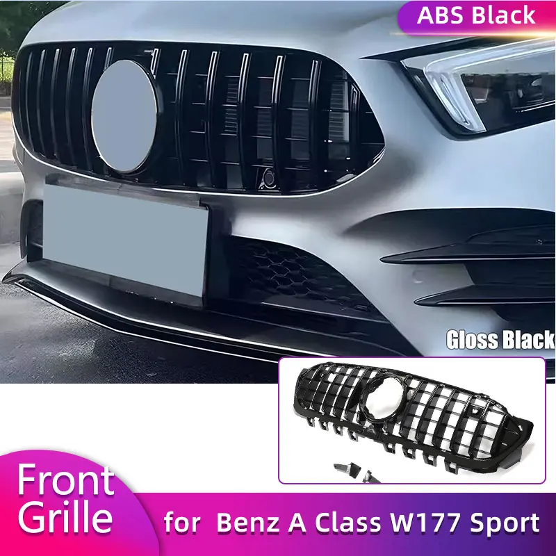 

ABS Gloss Black Front Bumper Grille for Mercedes-Benz A Class W177 A250 A45 Sport 2019 2020 Car Racing Front Grills Grill